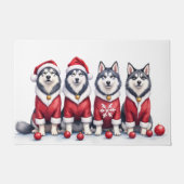 Alaskan Malamute Kerstjurk Kerstman Hoed Deurmat (Voorkant)