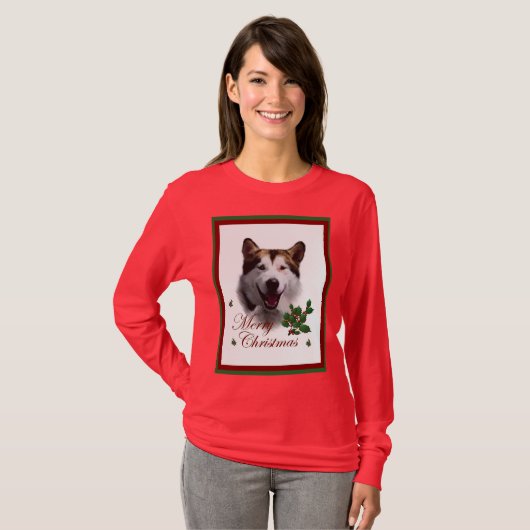 Alaskan Malamute Kerstkerry T-shirt (Voorkant volledig)