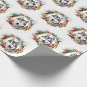 Alaskan Malamute Kerstkrans feestelijke pup Cadeaupapier (Hoek)