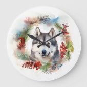 Alaskan Malamute Kerstkrans feestelijke pup Grote Klok (Voorkant)