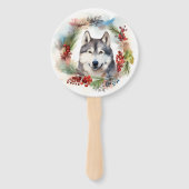 Alaskan Malamute Kerstkrans feestelijke pup Handwaaier (Achterkant)