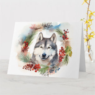 Alaskan Malamute Kerstkrans feestelijke pup Kaart