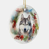 Alaskan Malamute Kerstkrans feestelijke pup Keramisch Ornament (Rechts)