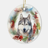 Alaskan Malamute Kerstkrans feestelijke pup Keramisch Ornament (Links)