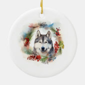 Alaskan Malamute Kerstkrans feestelijke pup Keramisch Ornament (Achterkant)