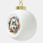 Alaskan Malamute Kerstkrans feestelijke pup Keramische Bal Ornament (Rechts)