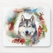 Alaskan Malamute Kerstkrans feestelijke pup Muismat (Voorkant)