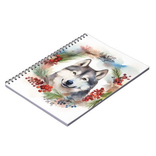 Alaskan Malamute Kerstkrans feestelijke pup Notitieboek (Linkerzijde)
