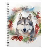 Alaskan Malamute Kerstkrans feestelijke pup Notitieboek (Voorkant)