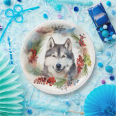 Alaskan Malamute Kerstkrans feestelijke pup Papieren Bordje (Feest)