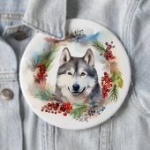 Alaskan Malamute Kerstkrans feestelijke pup Ronde Button 6,0 Cm (In situ)