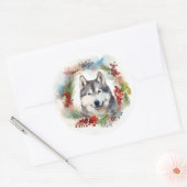 Alaskan Malamute Kerstkrans feestelijke pup Ronde Sticker (Envelop)
