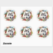 Alaskan Malamute Kerstkrans feestelijke pup Ronde Sticker (Vel)