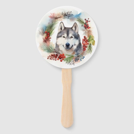 Alaskan Malamute Kerstkrans Festieve Pup Handwaaier (Achterkant)