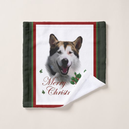 Alaskan Malamute Kerstmis Bad Handdoek (Wasdoekje)