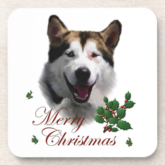Alaskan Malamute Kerstmis Bier Onderzetter (Voorkant)