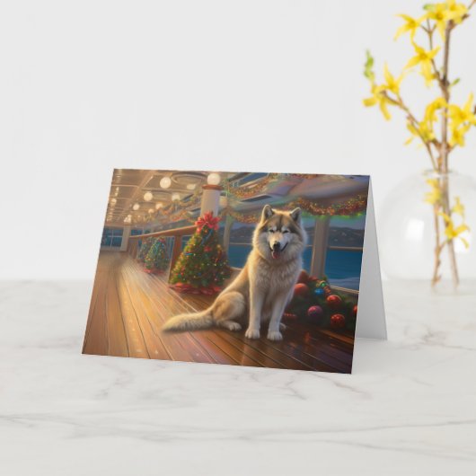Alaskan Malamute Kerstmis Cruise: Pawsome Holiday Kaart (Gele Bloem)