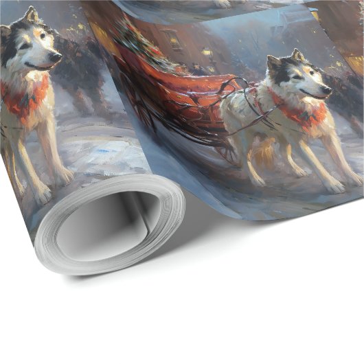 Alaskan Malamute Kerstmis Feestelijk Seizoen Cadeaupapier (Rol Hoek)