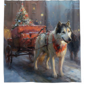 Alaskan Malamute Kerstmis Feestelijk Seizoen Douchegordijn (Voorkant)