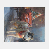 Alaskan Malamute Kerstmis Feestelijk Seizoen Fleece Deken (Voorkant (Horizontaal))