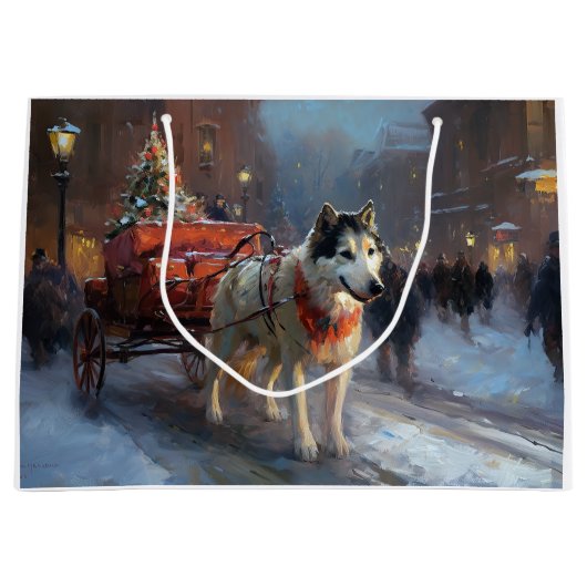 Alaskan Malamute Kerstmis Feestelijk Seizoen Groot Cadeauzakje (Voorkant)