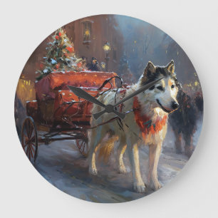 Alaskan Malamute Kerstmis Feestelijk Seizoen Grote Klok