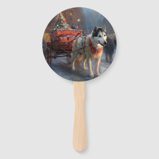 Alaskan Malamute Kerstmis Feestelijk Seizoen Handwaaier (Voorkant)