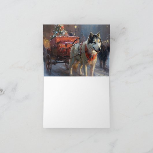 Alaskan Malamute Kerstmis Feestelijk Seizoen Kaart (Binnen)