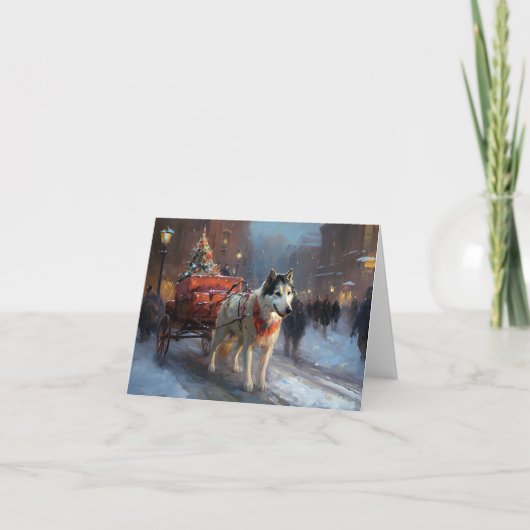Alaskan Malamute Kerstmis Feestelijk Seizoen Kaart (Voorkant)
