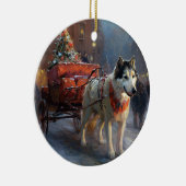 Alaskan Malamute Kerstmis Feestelijk Seizoen Keramisch Ornament (Rechts)