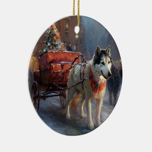 Alaskan Malamute Kerstmis Feestelijk Seizoen Keramisch Ornament (Rechts)