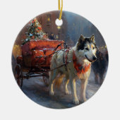 Alaskan Malamute Kerstmis Feestelijk Seizoen Keramisch Ornament (Voorkant)