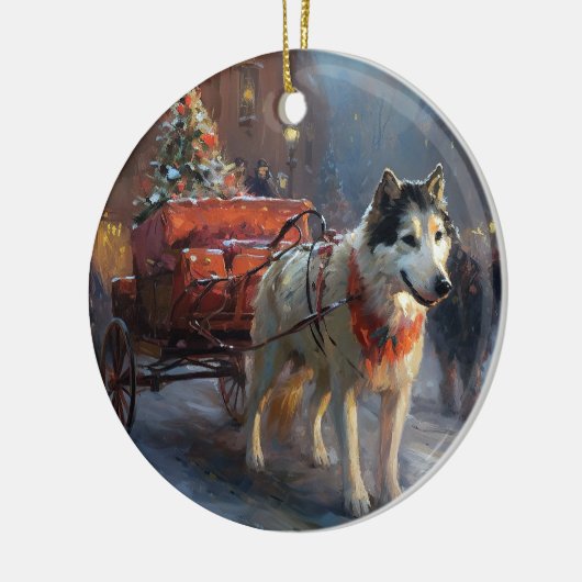 Alaskan Malamute Kerstmis Feestelijk Seizoen Keramisch Ornament (Links)