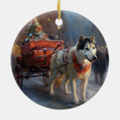 Alaskan Malamute Kerstmis Feestelijk Seizoen Keramisch Ornament (Achterkant)