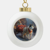 Alaskan Malamute Kerstmis Feestelijk Seizoen Keramische Bal Ornament (Voorkant)