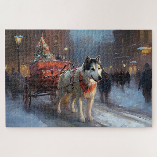 Alaskan Malamute Kerstmis Feestelijk Seizoen Legpuzzel (Horizontaal)
