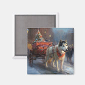 Alaskan Malamute Kerstmis Feestelijk Seizoen Magneet (Voorkant / Achterkant)
