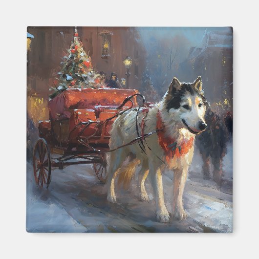 Alaskan Malamute Kerstmis Feestelijk Seizoen Magneet (Voorkant)