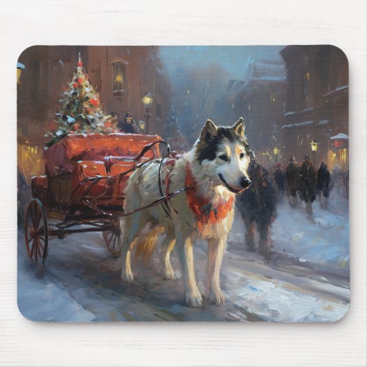 Alaskan Malamute Kerstmis Feestelijk Seizoen Muismat (Voorkant)
