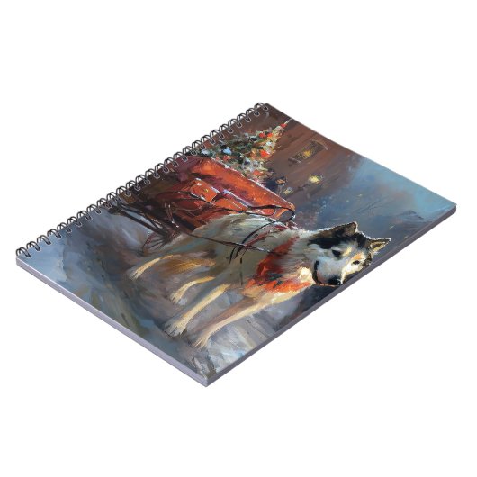 Alaskan Malamute Kerstmis Feestelijk Seizoen Notitieboek (Linkerzijde)