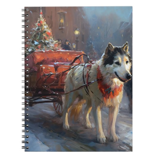 Alaskan Malamute Kerstmis Feestelijk Seizoen Notitieboek (Voorkant)