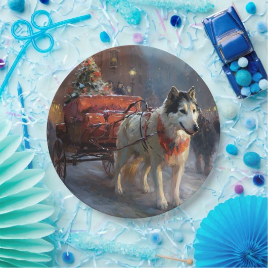 Alaskan Malamute Kerstmis Feestelijk Seizoen Papieren Bordje (Feest)