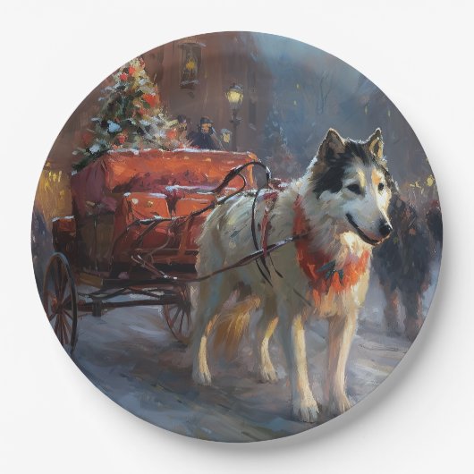 Alaskan Malamute Kerstmis Feestelijk Seizoen Papieren Bordje (Voorkant)