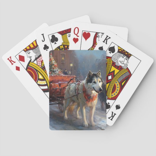 Alaskan Malamute Kerstmis Feestelijk Seizoen Pokerkaarten (Achterkant)