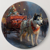 Alaskan Malamute Kerstmis Feestelijk Seizoen Ronde Button 6,0 Cm (Voorkant)