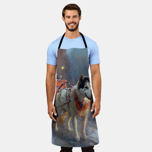 Alaskan Malamute Kerstmis Feestelijk Seizoen Schort (Gedragen)