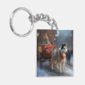 Alaskan Malamute Kerstmis Feestelijk Seizoen Sleutelhanger (Voorkant Links)
