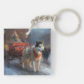 Alaskan Malamute Kerstmis Feestelijk Seizoen Sleutelhanger (Achterkant)