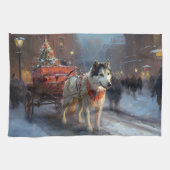 Alaskan Malamute Kerstmis Feestelijk Seizoen Theedoek (Horizontaal)