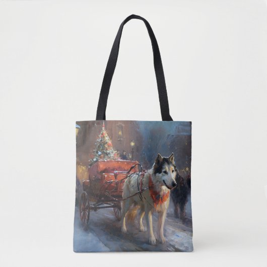 Alaskan Malamute Kerstmis Feestelijk Seizoen Tote Bag (Voorkant)